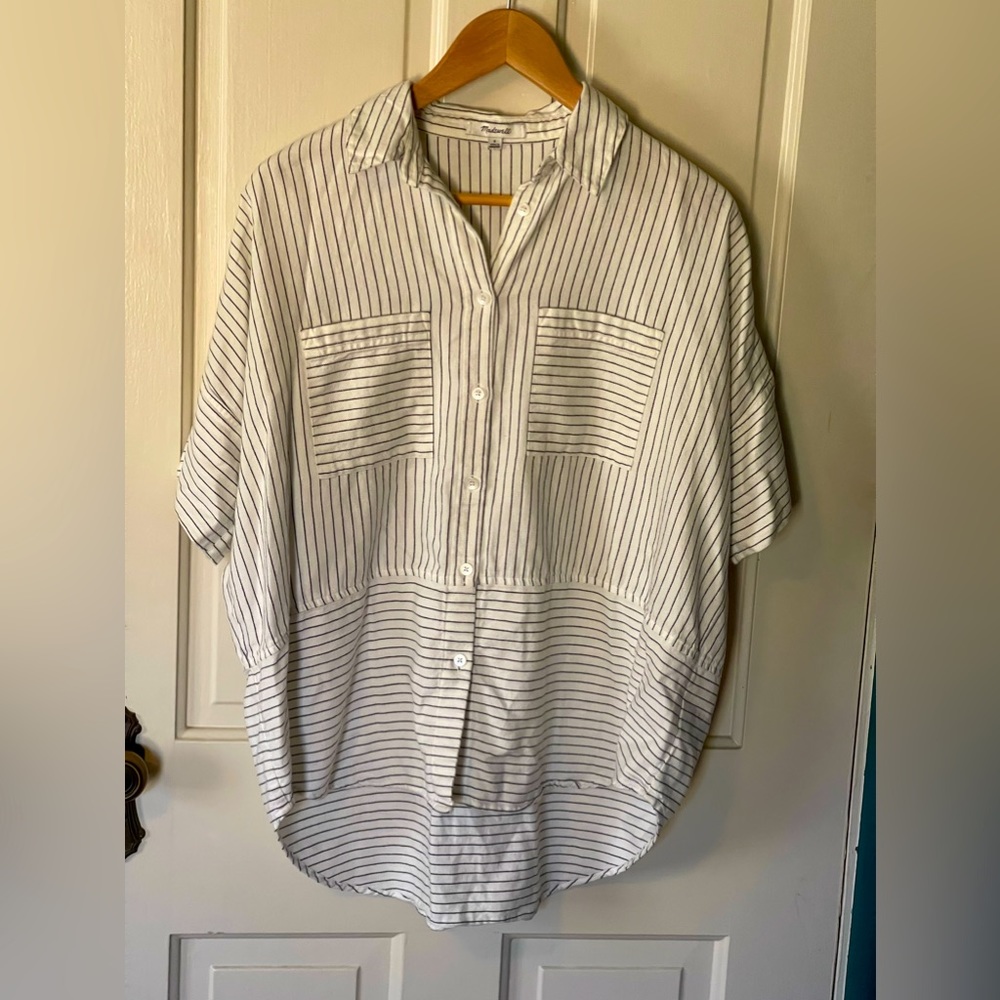 Madewell short sleeve button down oversized cotton stripe shirt